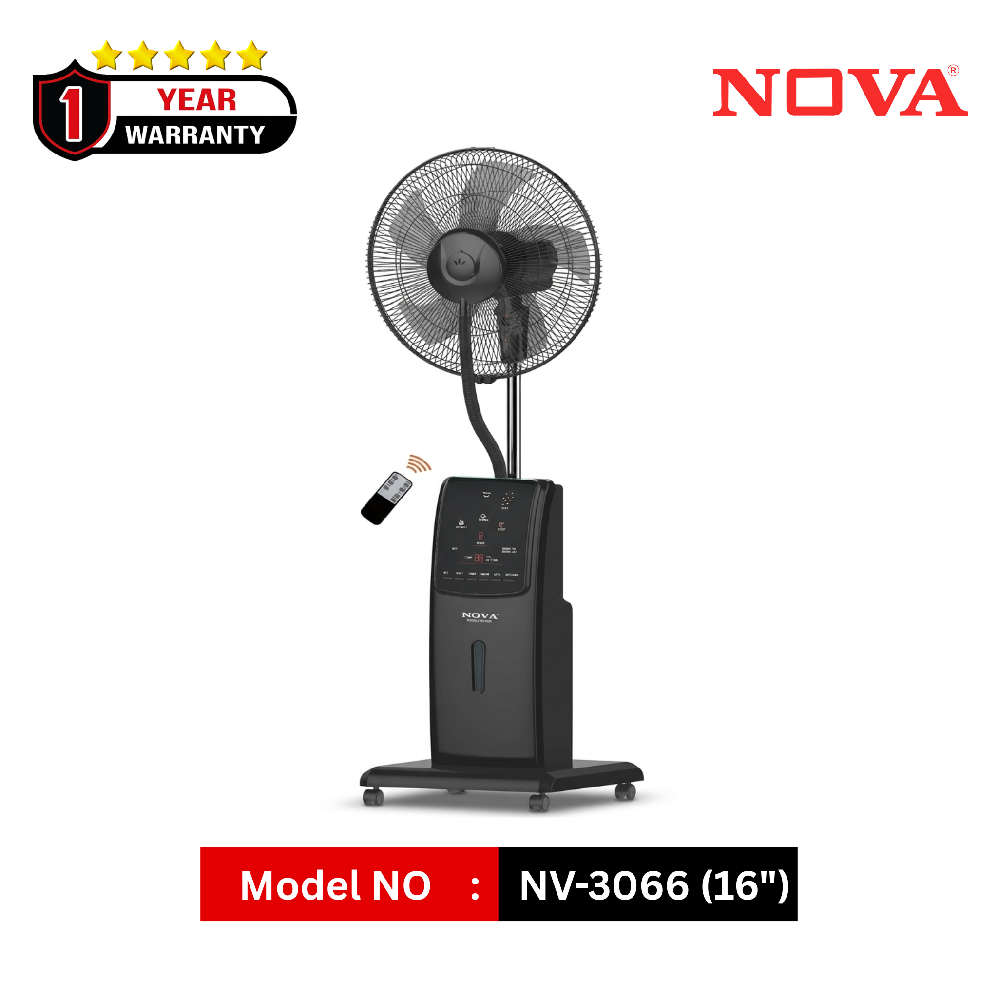NOVA Rechargeable Mist Fan 16” | NV-3066 | Digital Display | Remote Control