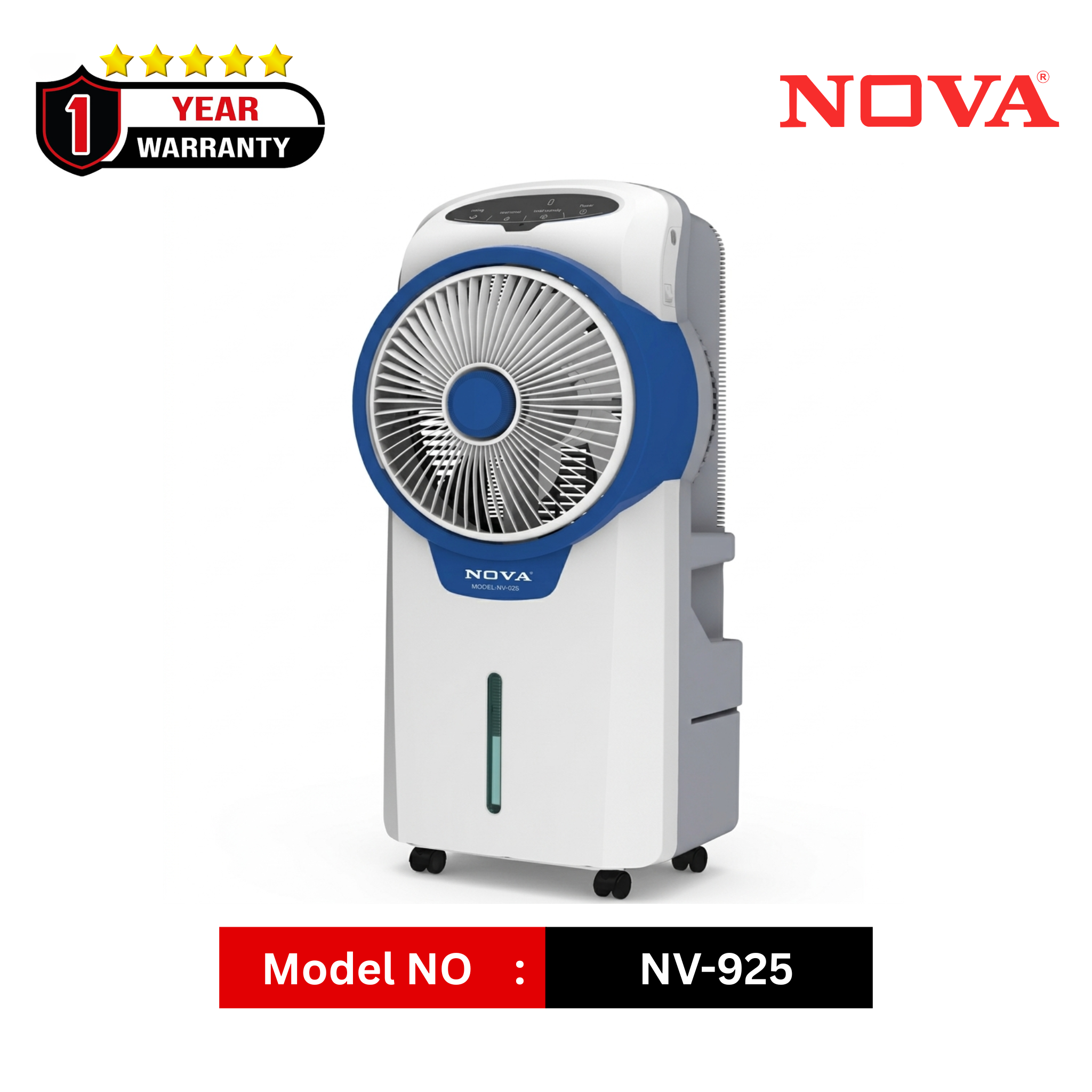 NOVA Air Cooler NV-925 | Rechargeable | AC/DC + Solar Support | 12V Battery